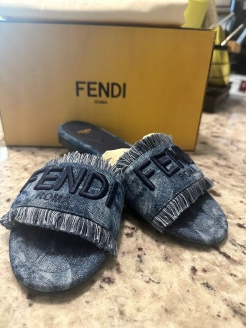 Fendi Denim Blue Denim Sunshine Sandal - Size 40 New In Box